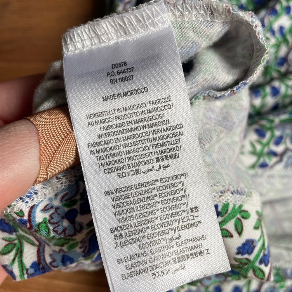 Boden 6P Petite Printed Midi Dress Blue Green Boho Smocked Waist - Picture 5 of 5